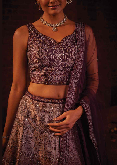 Wine Silk Printed lehenga