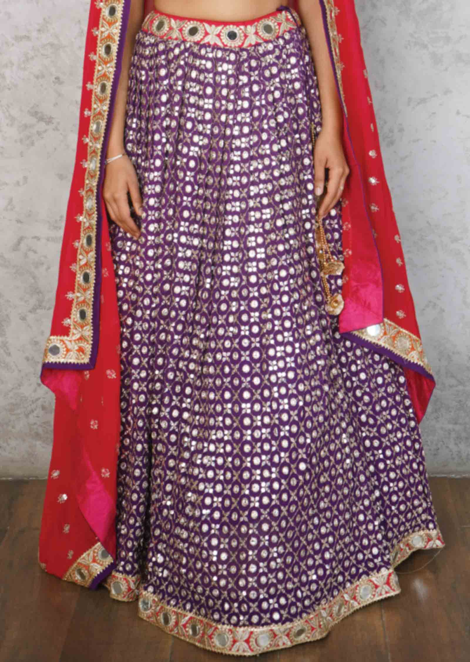 Purple Silk/Georgette Embroidered lehenga