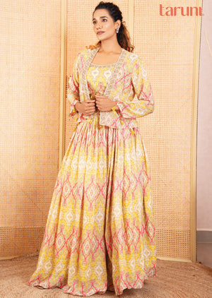 Yellow & Pink Chinnon Embroidered Co-Ord Set