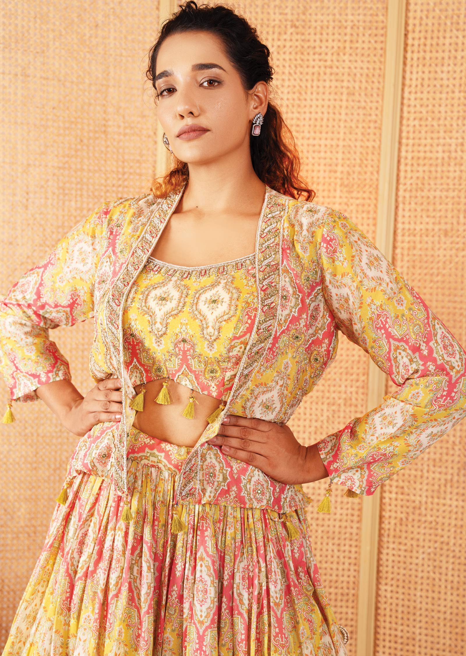 Yellow & Pink Chinnon Embroidered Co-Ord Set