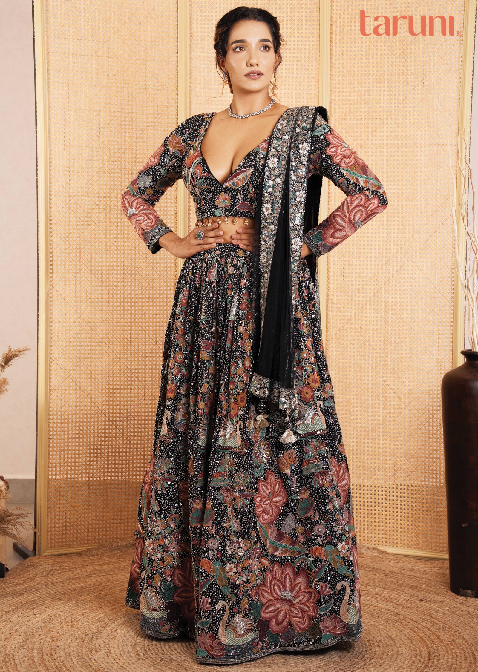 Black Georgette resham & sequence work Lehenga Set