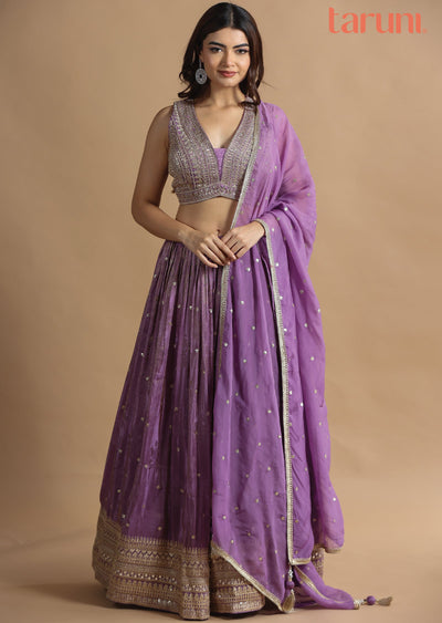 Lavender Tissue Silk Lehenga Set