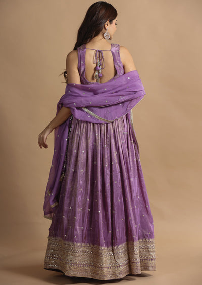 Lavender Tissue Silk Lehenga Set