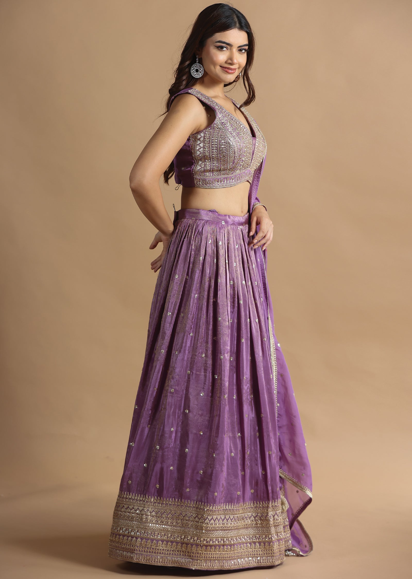 Lavender Tissue Silk Lehenga Set