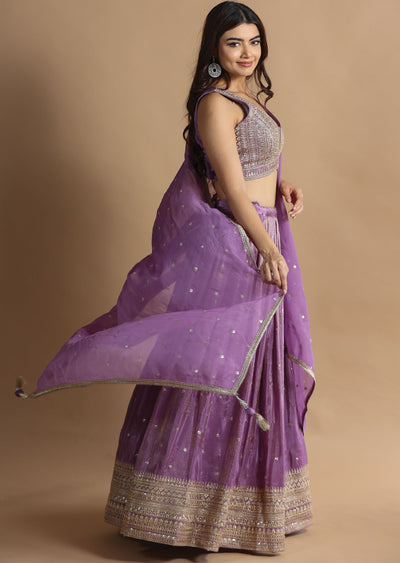 Lavender Tissue Silk Lehenga Set