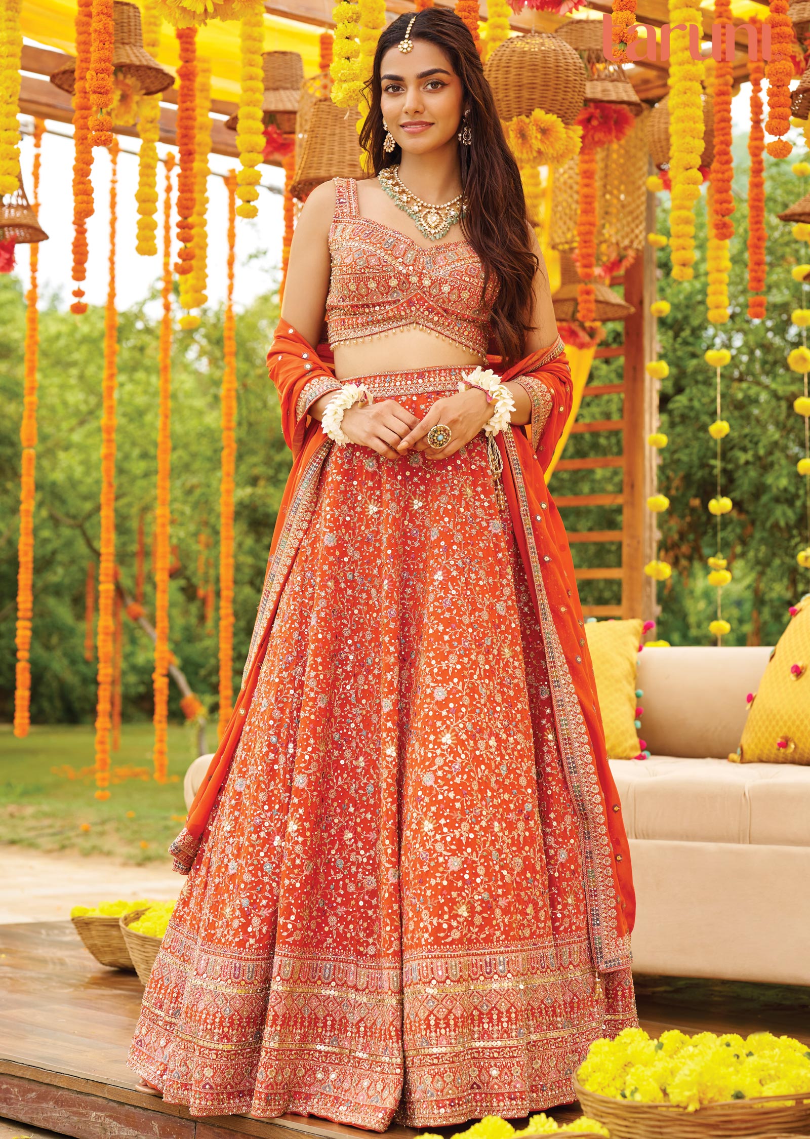 Rust Georgette Zari Sequence & Stone Work Lehenga Set