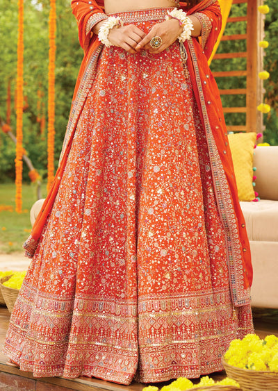 Rust Georgette Zari Sequence & Stone Work Lehenga Set