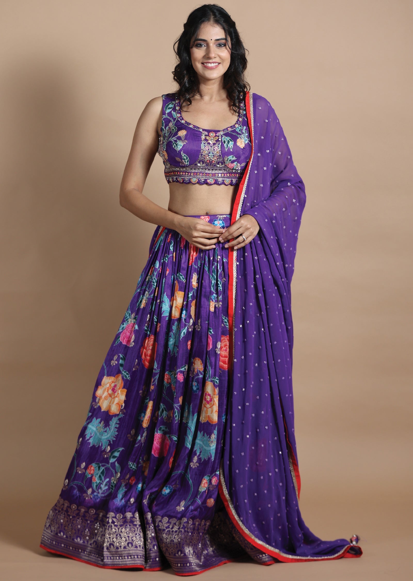 Purple Silk Lehenga Set