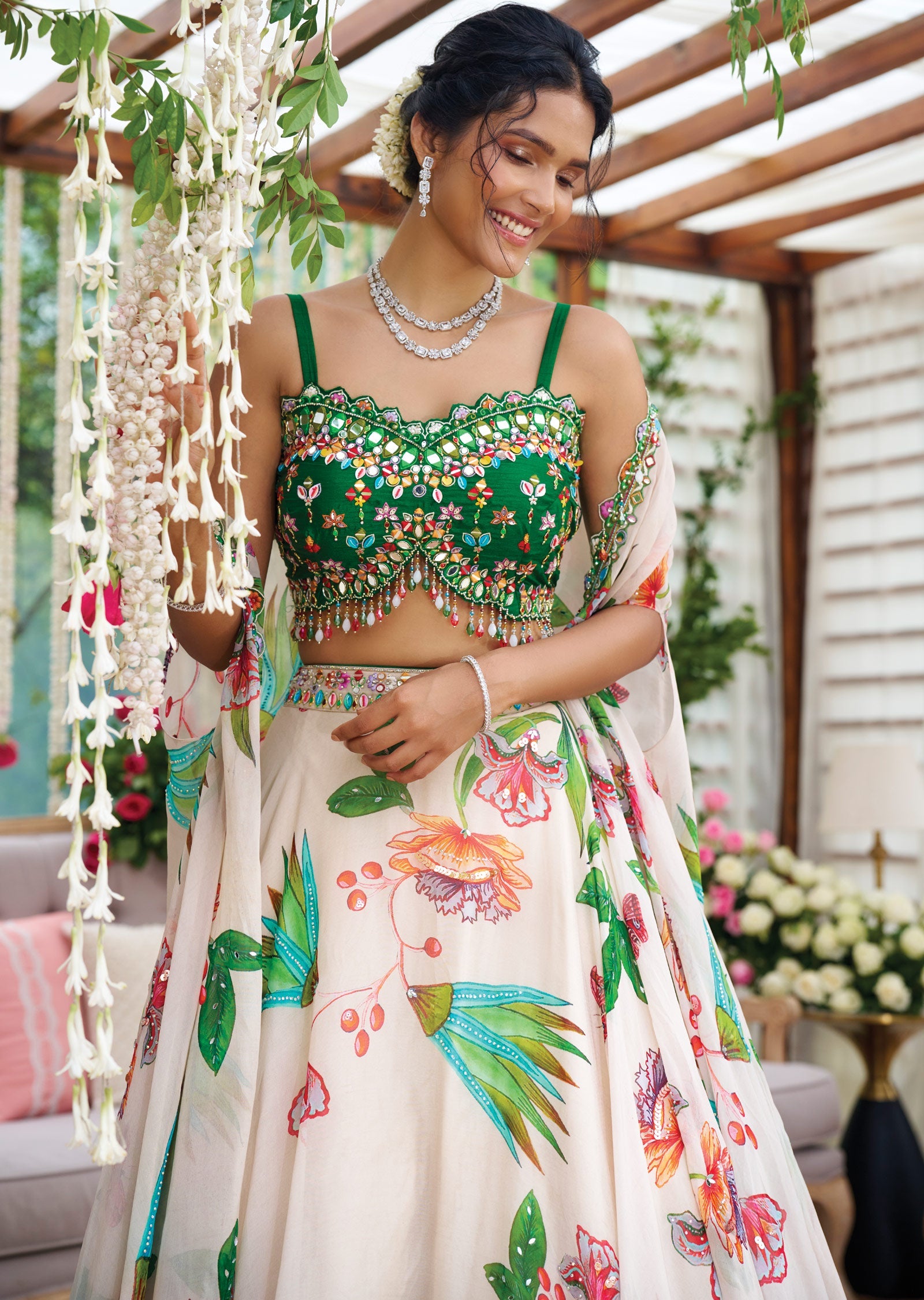 Green Silk/Net/Organza Lehenga Set