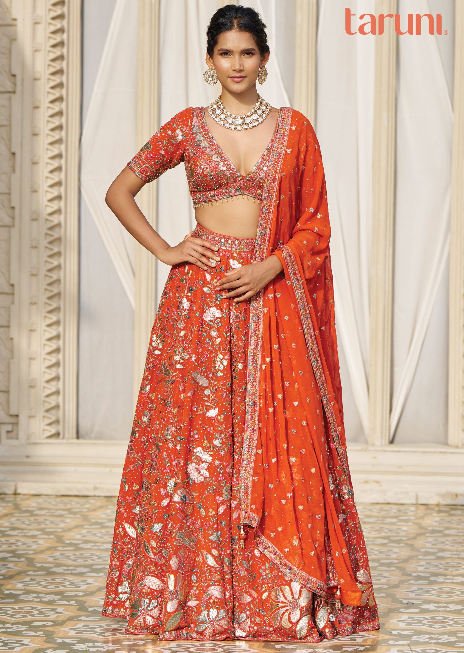 Dark Rust Georgette Lehenga Set