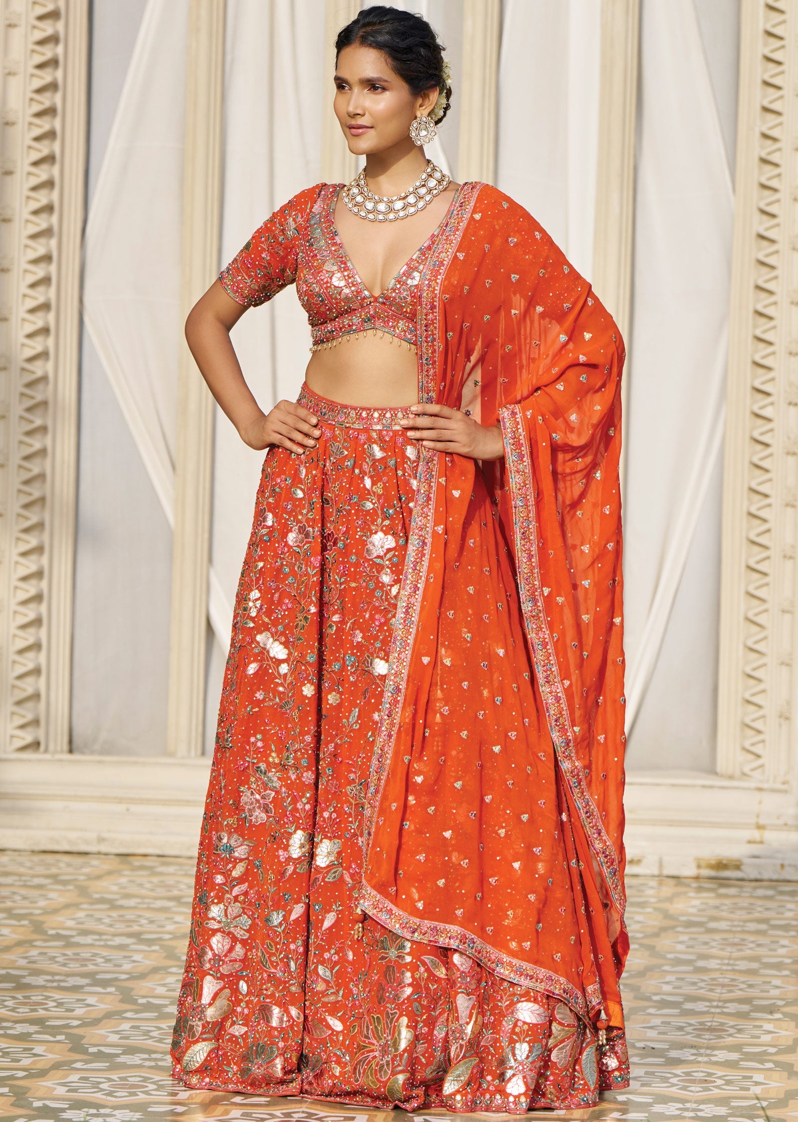 Dark Rust Georgette Lehenga Set