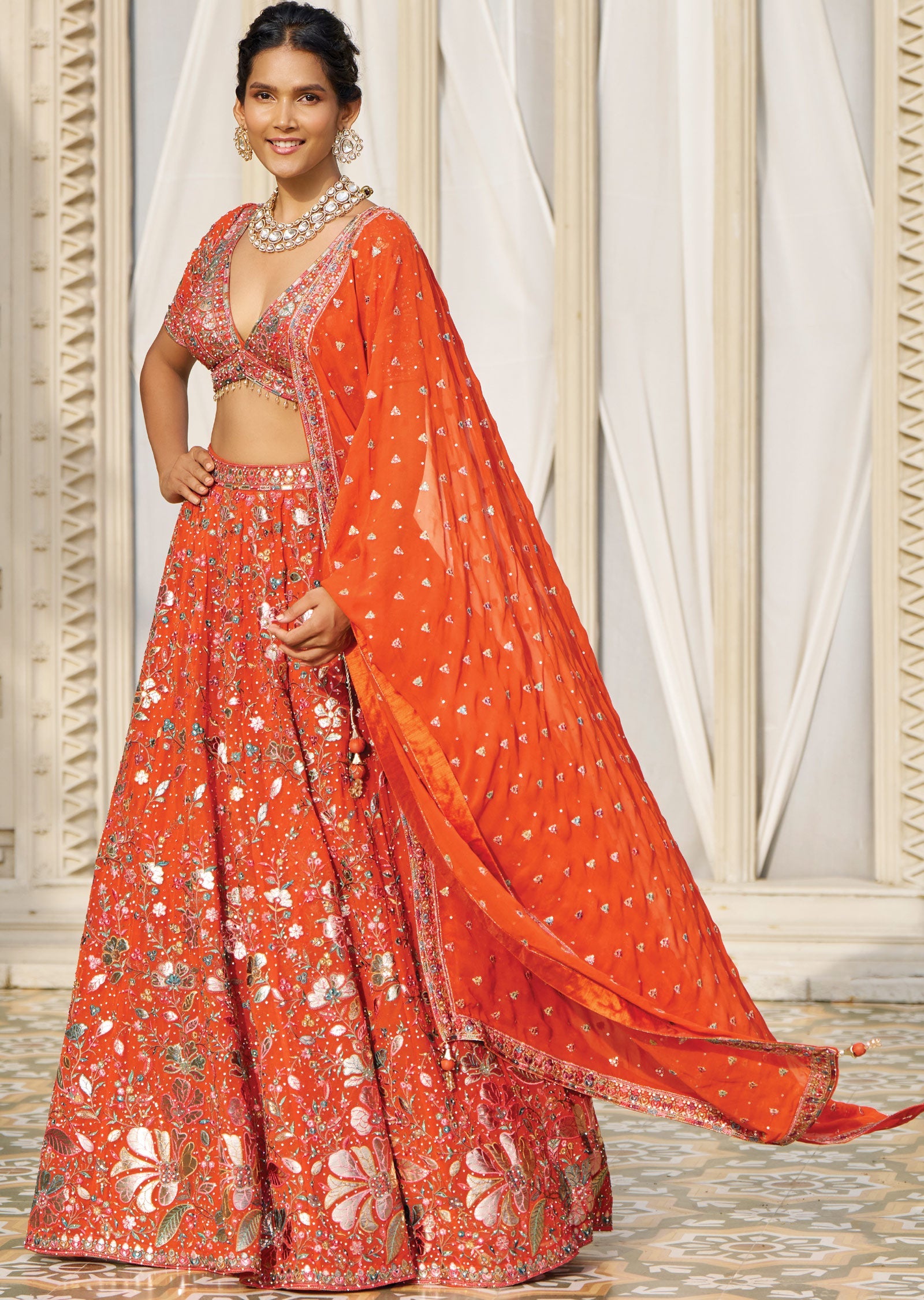 Dark Rust Georgette Lehenga Set