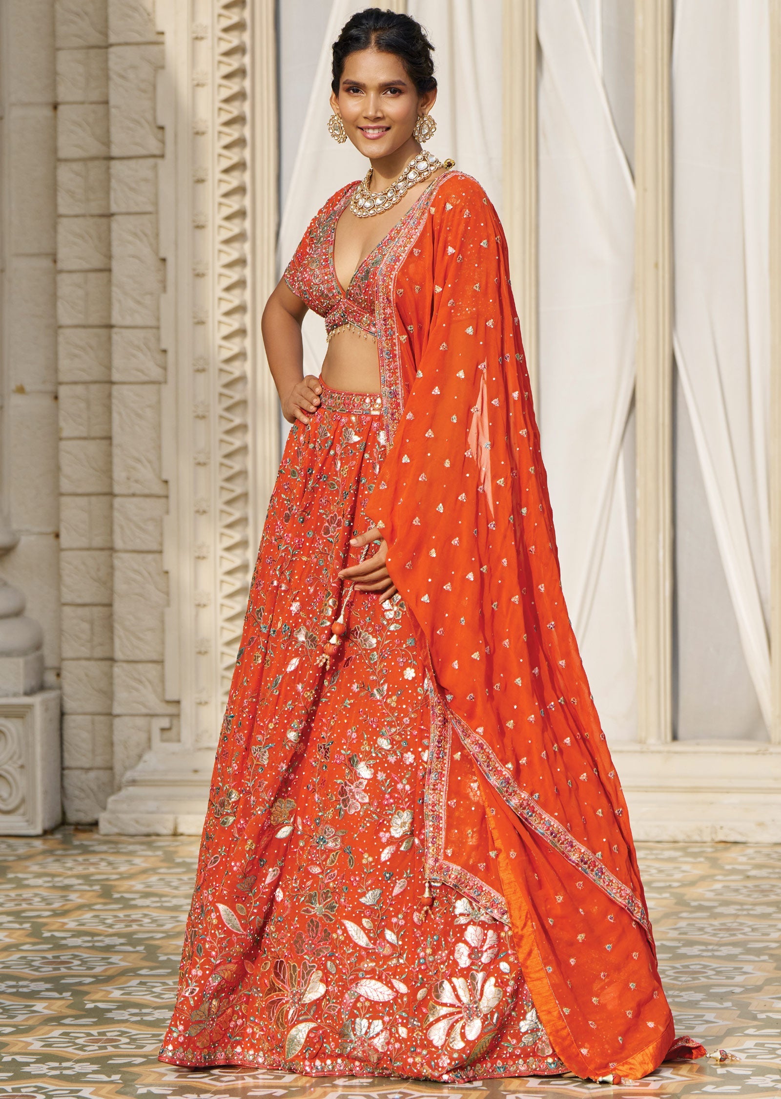 Dark Rust Georgette Lehenga Set