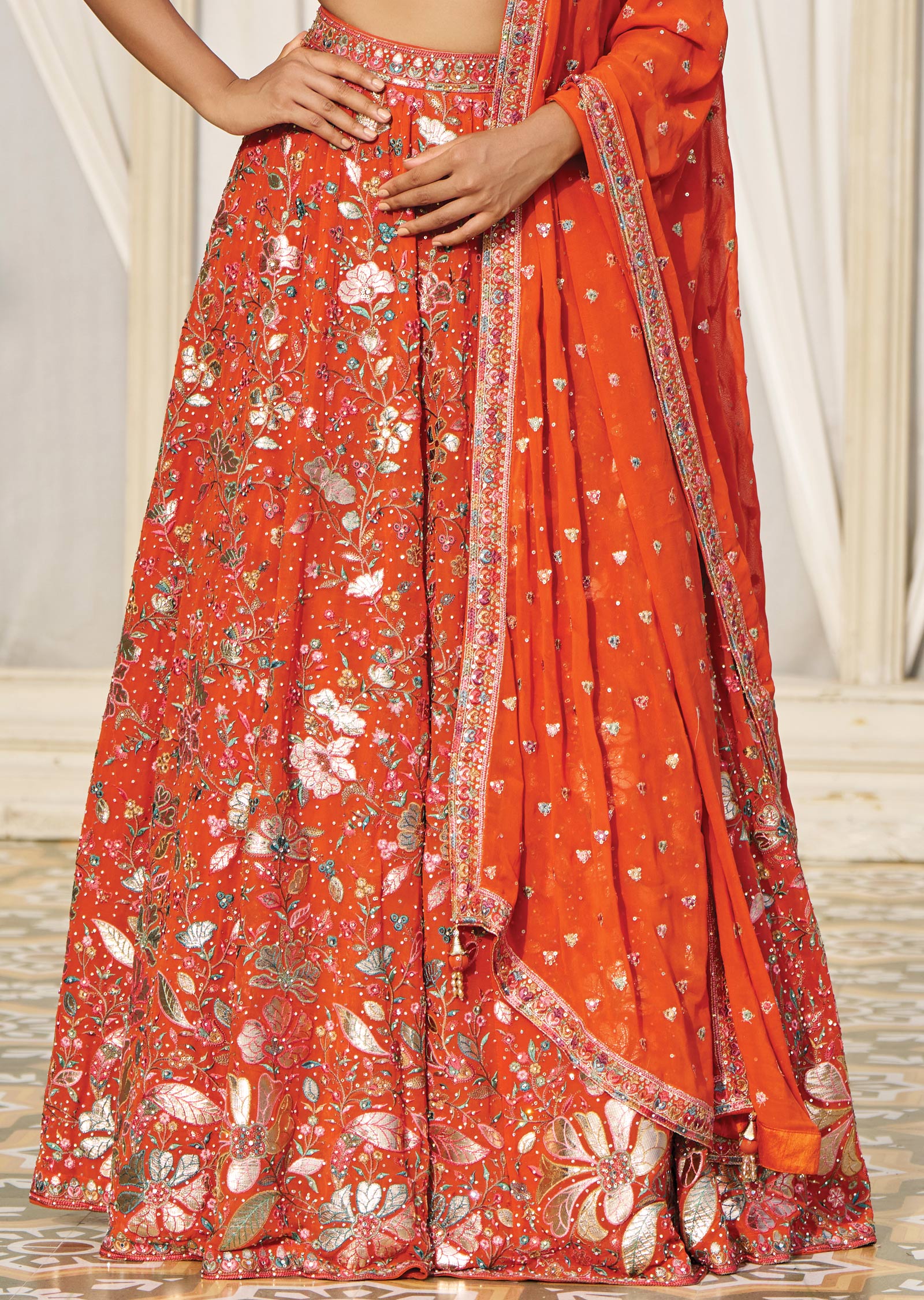 Dark Rust Georgette Lehenga Set