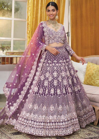 Dusty Purple Net Mirror & Stone Work Lehenga Set