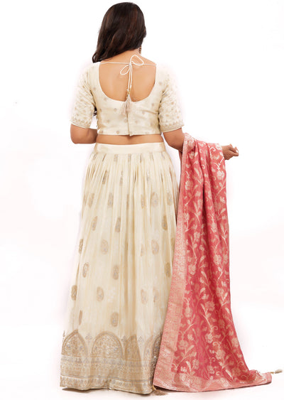 Cream Tissue Silk Lehenga Set