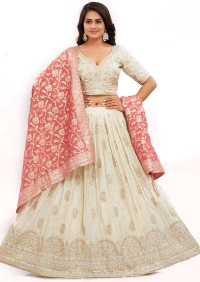 Cream Tissue Silk Lehenga Set