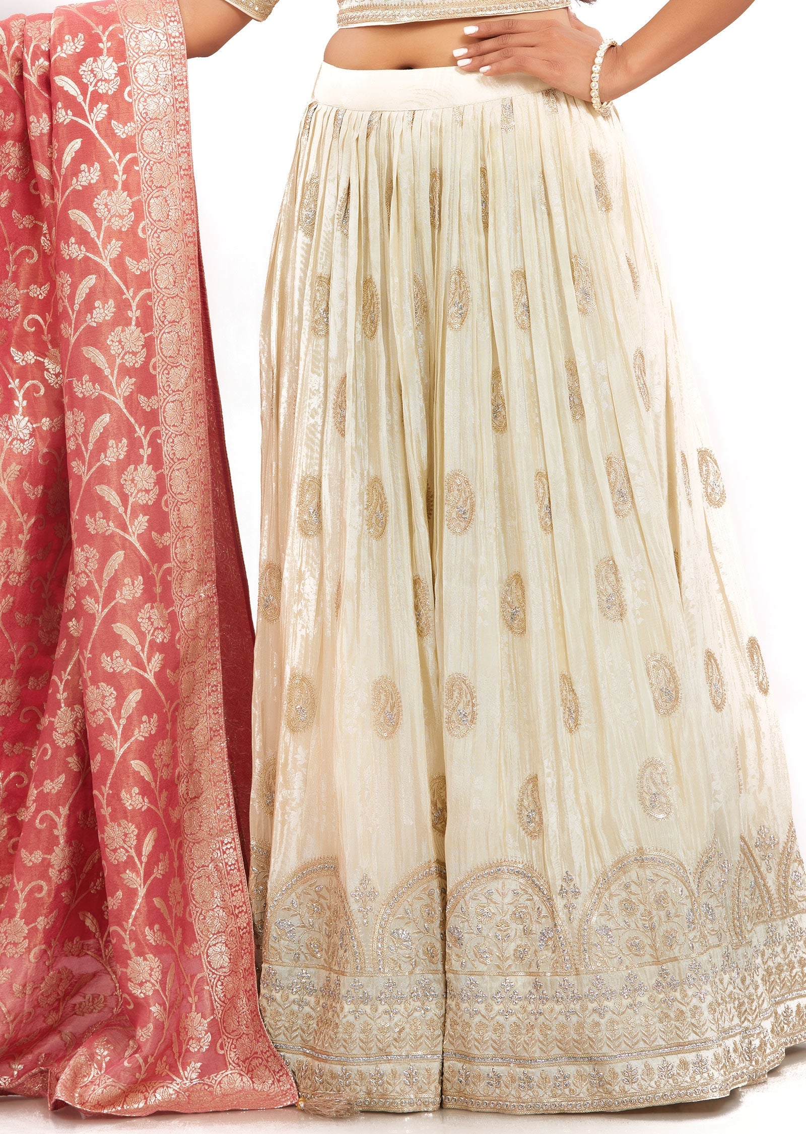 Cream Tissue Silk Lehenga Set