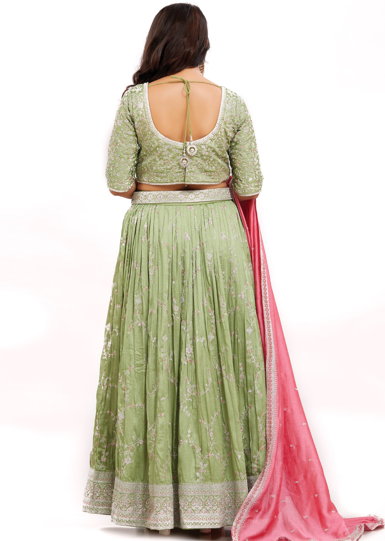 Light Mehndi Green Silk Lehenga Set