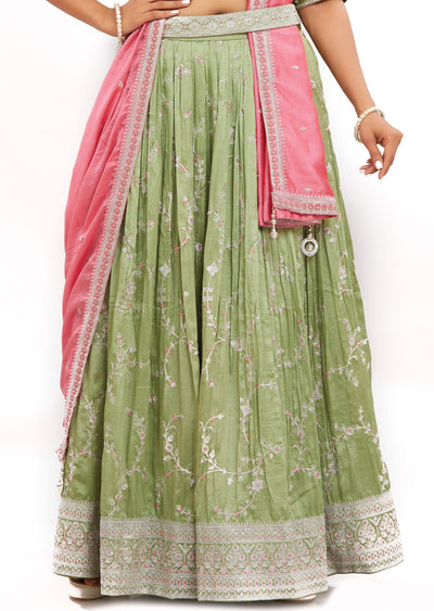 Light Mehndi Green Silk Lehenga Set