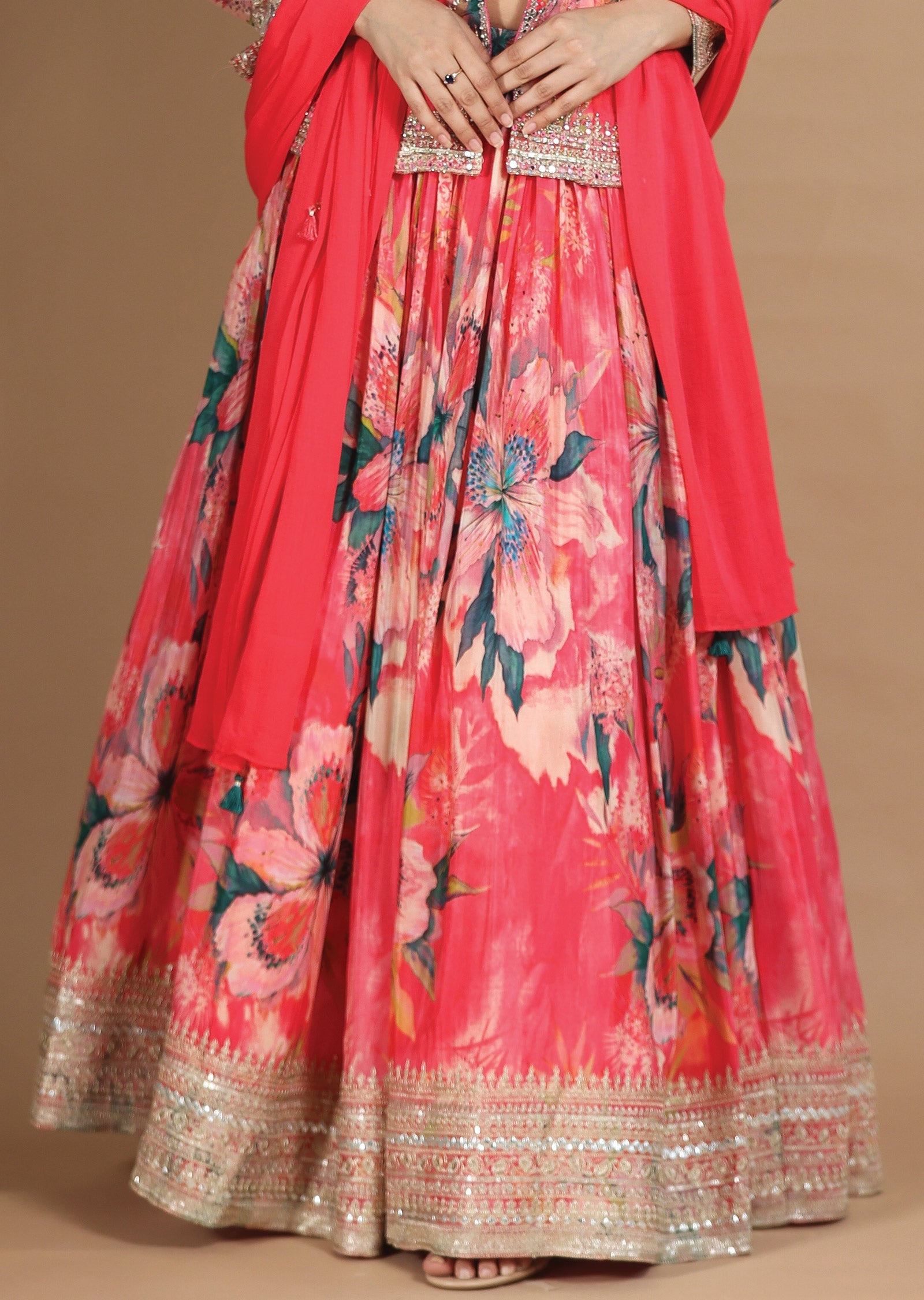 Pink Chinnon Lehenga Set