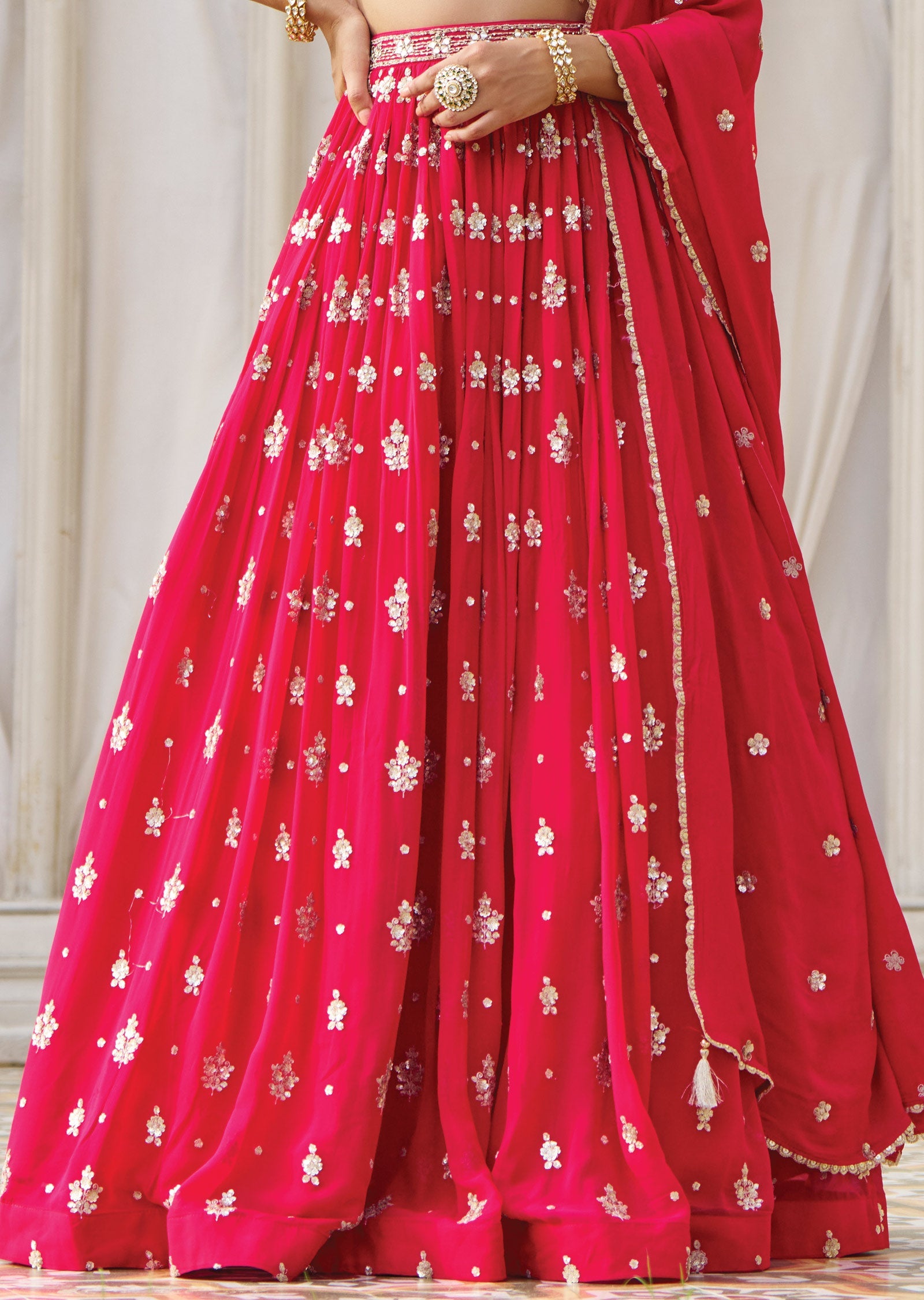 Rani Pink Net & Georgette Sequence & Mirror Work Lehenga Set