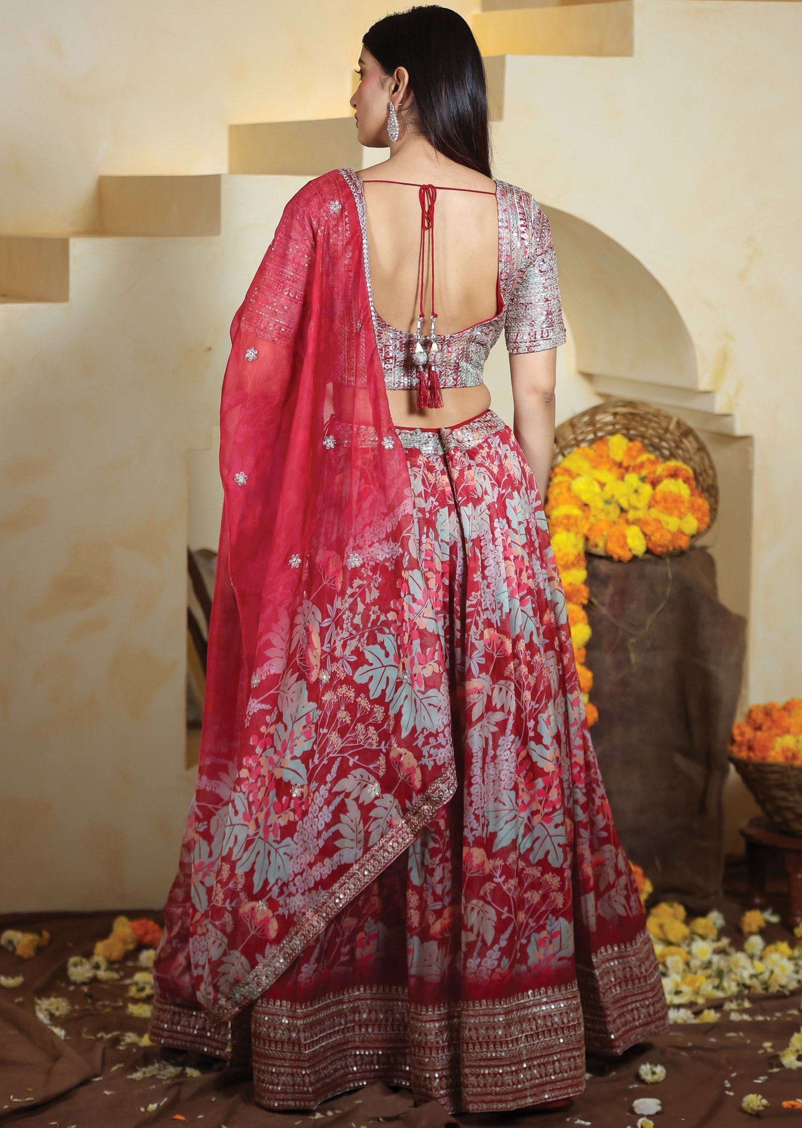 Maroon Georgette/Organza Lehenga Set