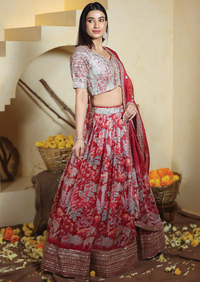 Maroon Georgette/Organza Lehenga Set