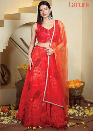 Red Organza Lehenga Set