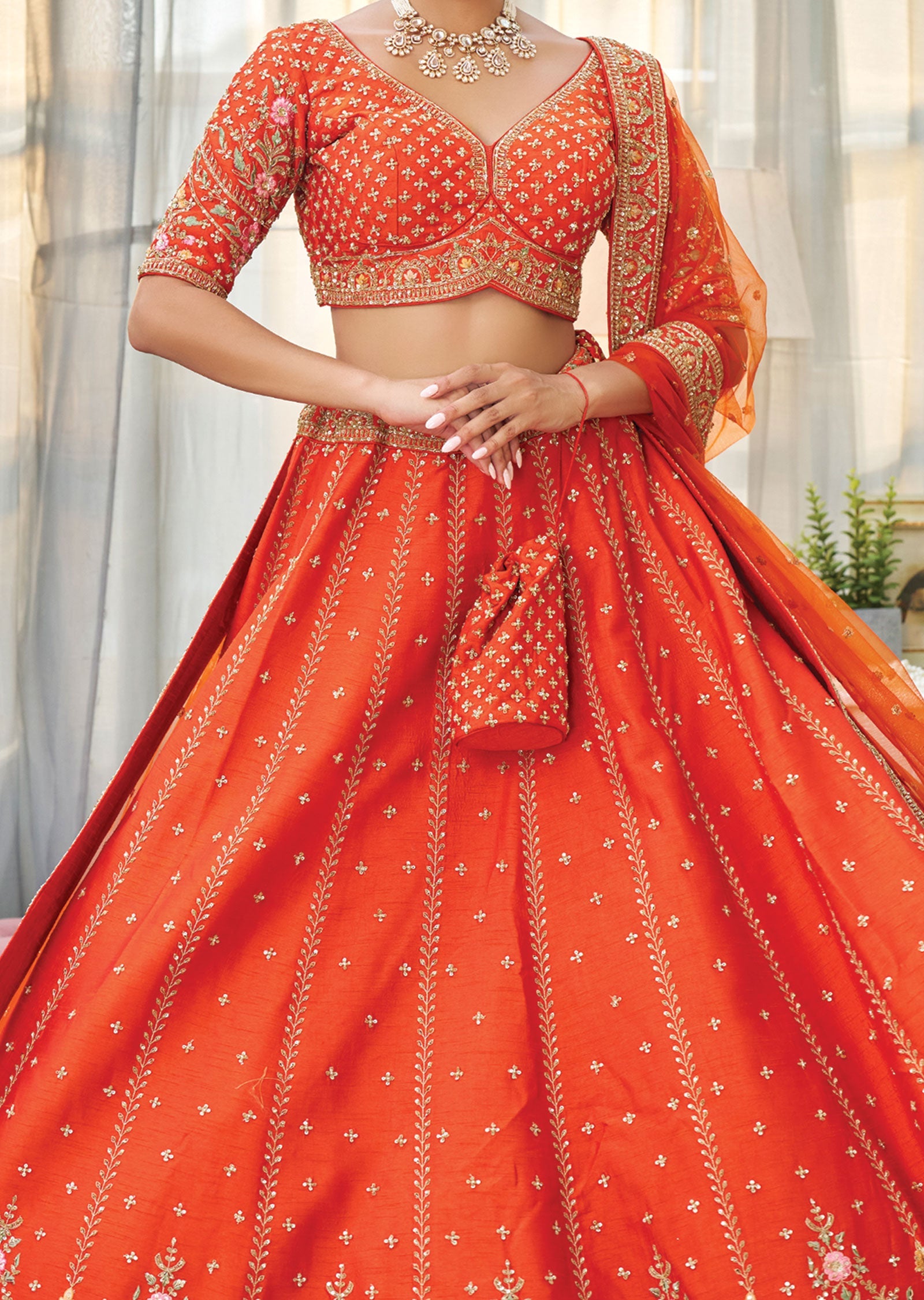 Orange Silk Lehenga Set