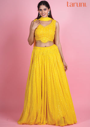 Yellow Silk Georgette Lehenga Set