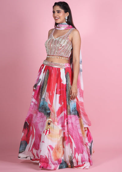 Multi Color Organza Lehenga Set