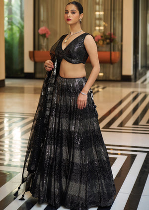 Black Net/Georgette Lehenga Set