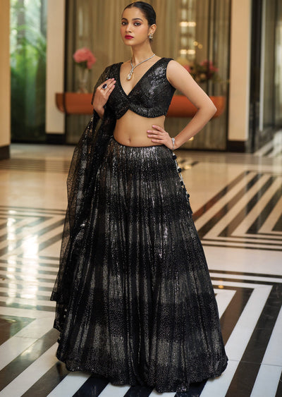 Black Net/Georgette Lehenga Set