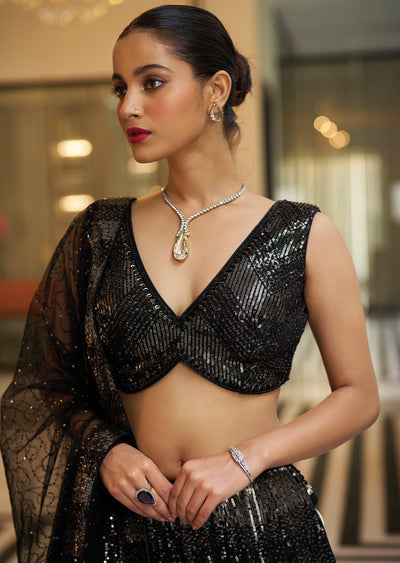 Black Net/Georgette Lehenga Set