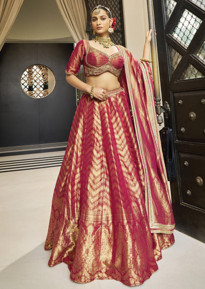 Maroon Banarasi Tissue Silk Lehenga Set