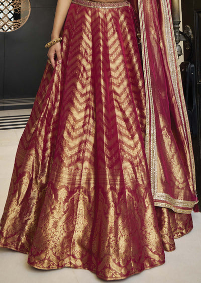 Maroon Banarasi Tissue Silk Lehenga Set