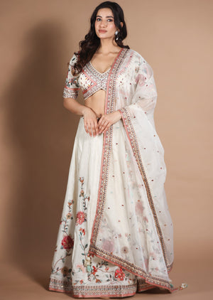 Cream Silk Lehengas