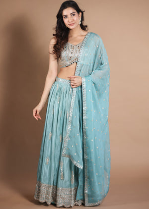 Sea Green Silk Lehengas