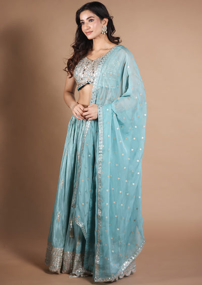 Sea Green Silk Lehengas