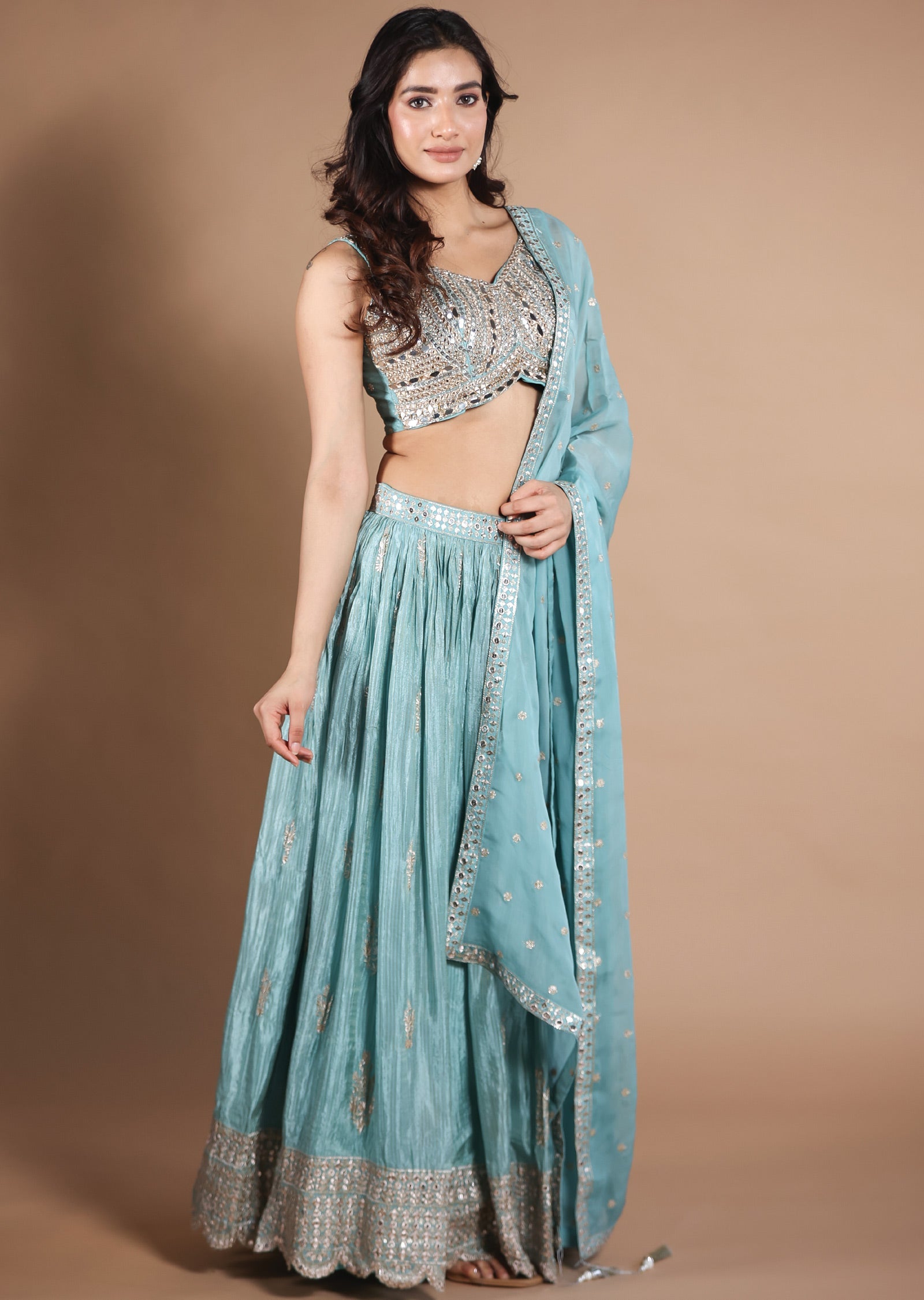 Sea Green Silk Lehengas