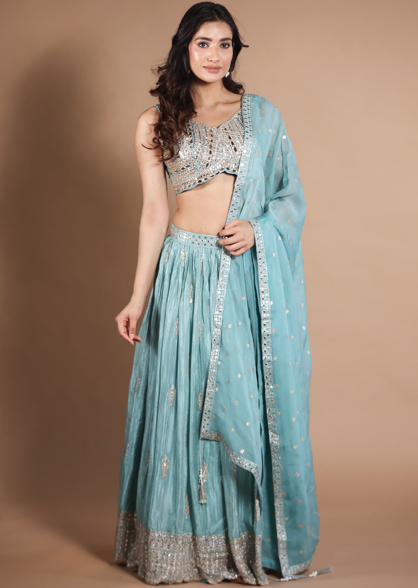 Sea Green Silk Lehengas