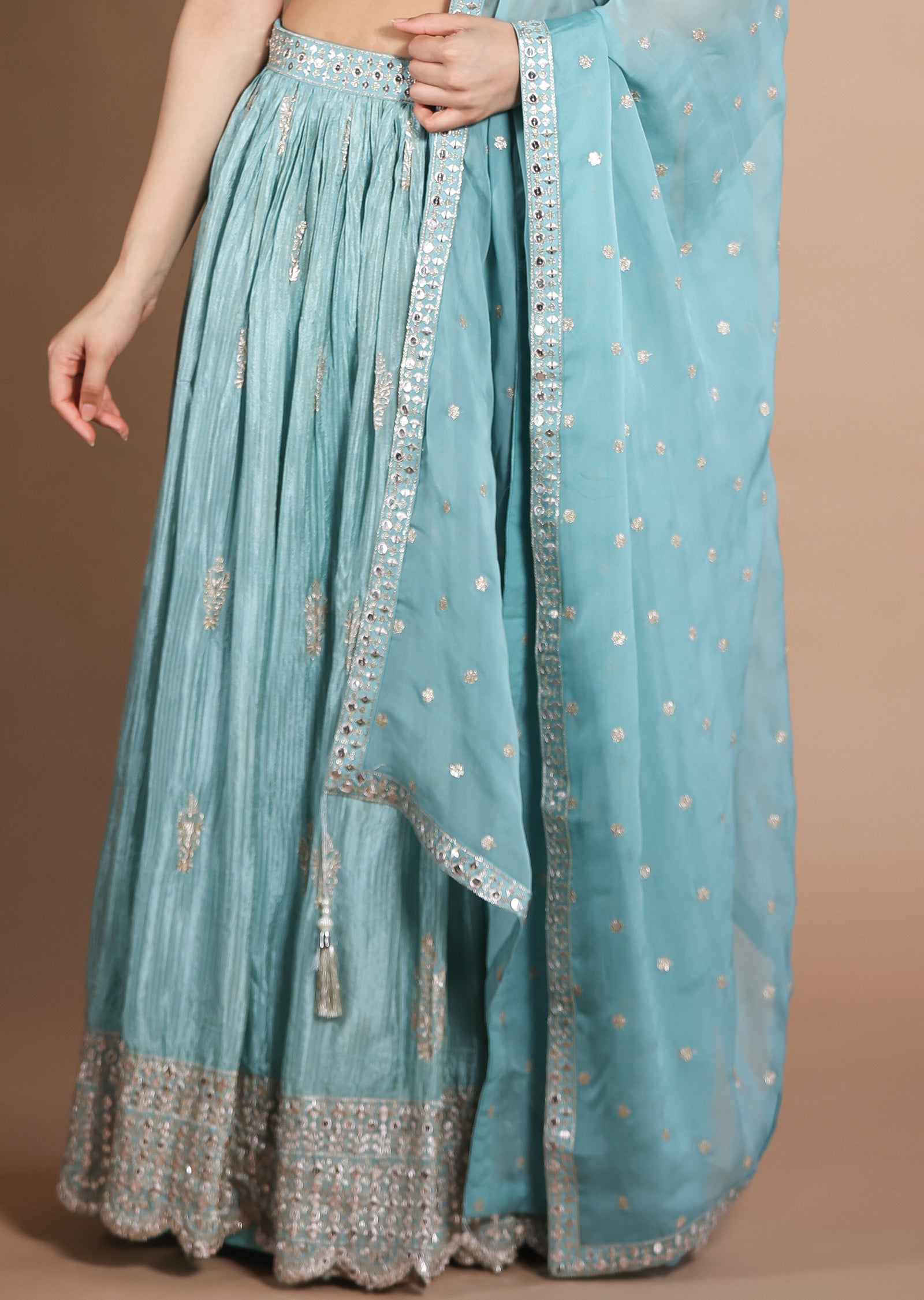 Sea Green Silk Lehengas