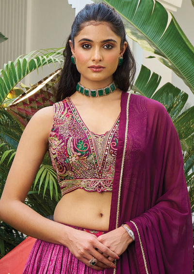 Dark Magenta Crepe Lehengas