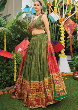 Green Tissue Silk Lehengas