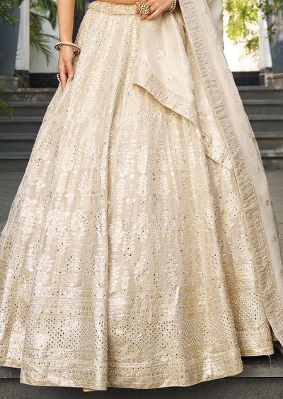 Beige Banarasi Tissue Silk Lehengas