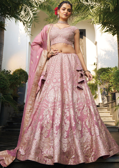 Onion Pink Net/ Banaras Lehengas