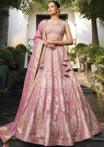 Onion Pink Net/ Banarasi Lehengas