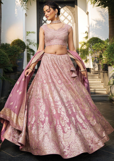 Onion Pink Net/ Banarasi Lehengas