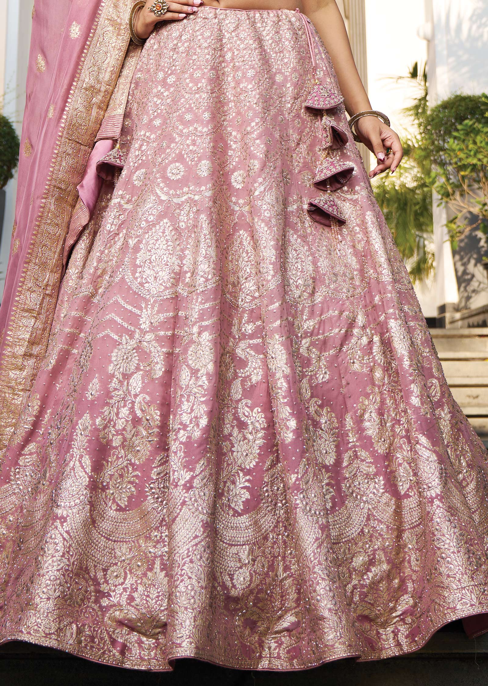 Onion Pink Net/ Banarasi Lehengas